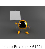 #61201 Royalty-Free (Rf) Illustration Of A 3d Yellow Square Tv Character Holding Up A Blank Sign - Version 1