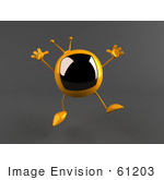 #61203 Royalty-Free (Rf) Illustration Of A 3d Yellow Square Tv Character Jumping - Version 2