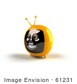 #61231 Royalty-Free (Rf) Illustration Of A 3d Yellow Smiling Television Mascot - Version 2