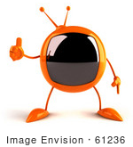 #61236 Royalty-Free (Rf) Illustration Of A 3d Orange Square Tele Mascot Giving The Thumbs Up