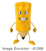 #61268 Royalty-Free (Rf) Illustration Of A 3d Yellow Pencil Character Standing And Facing Front