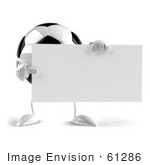 #61286 Royalty-Free (Rf) Illustration Of A 3d Soccer Ball Character With Arms And Legs Holding A Blank Sign - Version 2