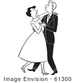 #61300 Cartoon Of A Sketch Of A Formal Young Couple Dancing In Black And White - Royalty Free Vector Clipart