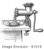 #61319 Retro Clipart Of A Vintage Antique Meat Grinder Or Chopper In Black And White - Royalty Free Vector Illustration