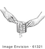 #61321 Retro Clipart Of Hands Leveling Off A Measuring Cup With A Knife In Black And White - Royalty Free Vector Illustration