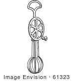 #61323 Retro Clipart Of A Vintage Antique Rotary Egg Beater In Black And White - Royalty Free Vector Illustration