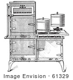 #61329 Retro Clipart Of A Vintage Antique Fireless Cooking Gas Stove In Black And White - Royalty Free Vector Illustration