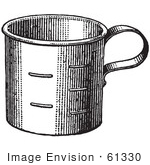 #61330 Retro Clipart Of A Vintage Metal Measuring Cup In Black And White - Royalty Free Vector Illustration