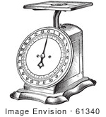 #61340 Retro Clipart Of A Vintage Kitchen Scale In Black And White - Royalty Free Vector Illustration