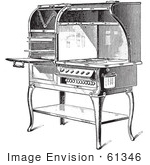 #61346 Retro Clipart Of A Vintage Antique Electric Stove In Black And White - Royalty Free Vector Illustration