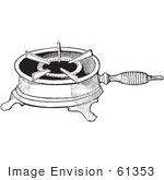#61353 Retro Clipart Of A Vintage Antique Single Burner Gas Stove For Boiling In Black And White - Royalty Free Vector