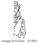 #61505 Retro Clipart Of A Vintage Cut Off Stren Man Holding Up A Finger In Black And White - Royalty Free Vector Illustration