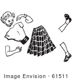 #61511 Retro Clipart Of A Vintage Teenage Teenage Girl Split Apart In Black And White - Royalty Free Vector Illustration