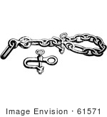 #61571 Clipart Of A Bear Chain Clevis And Bolt For A Trap In Black And White - Royalty Free Vector Illustration