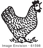 #61598 Clipart Of A Crowing Rooster In Black And White - Royalty Free Vector Illustration