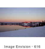 #616 Photo Of A February Sunset At Crater Lake Oregon Full Moon
