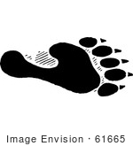 #61665 Clipart Of A Bear Hind Foot Track In Black And White - Royalty Free Vector Illustration