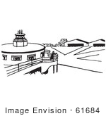 #61684 Clipart Of An Airport In Black And White - Royalty Free Vector Illustration
