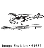 #61687 Clipart Of A Flying Airplane In Black And White - Royalty Free Vector Illustration
