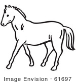 #61697 Clipart Of A Horse In Black And White - Royalty Free Vector Illustration