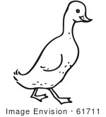 #61711 Clipart Of A Walking Duck In Black And White - Royalty Free Vector Illustration