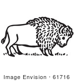 #61716 Clipart Of A Buffalo In Black And White - Royalty Free Vector Illustration
