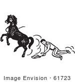 #61723 Clipart Of A Cowboy Being Bucked Off A Horse In Black And White - Royalty Free Vector Illustration