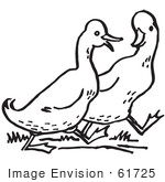 #61725 Clipart Of Walking Ducks In Black And White - Royalty Free Vector Illustration