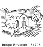 #61726 Clipart Of A Farm In Black And White - Royalty Free Vector Illustration