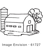 #61727 Clipart Of A Barn And Silo In Black And White - Royalty Free Vector Illustration