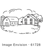 #61728 Clipart Of A Farm House In Black And White - Royalty Free Vector Illustration
