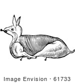#61733 Clipart Of A Rabbit Trussed For Roasting In Black And White - Royalty Free Vector Illustration