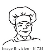 #61738 Clipart Of A Proud Male Chef In Black And White - Royalty Free Vector Illustration