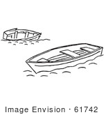 #61742 Clipart Of Tipped And Floating Boats In Black And White - Royalty Free Vector Illustration