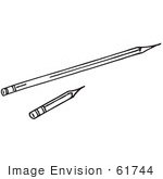 #61744 Clipart Of Short And Long Pencils In Black And White - Royalty Free Vector Illustration