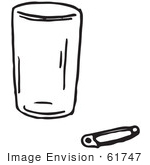 #61747 Clipart Of A Cup And Safety Pin In Black And White - Royalty Free Vector Illustration