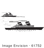 #61752 Clipart Of Steamboats In Black And White - Royalty Free Vector Illustration