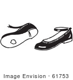 #61753 Clipart Of A Pair Of Worn Girl Shoes In Black And White - Royalty Free Vector Illustration