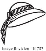 #61757 Clipart Of A Ladies Sun Hat In Black And White - Royalty Free Vector Illustration