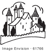 #61766 Clipart Of A Palace In Black And White - Royalty Free Vector Illustration