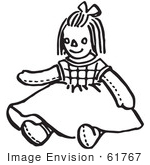 #61767 Clipart Of Doll In Black And White - Royalty Free Vector Illustration