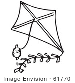 #61770 Clipart Of A Kite And String In Black And White - Royalty Free Vector Illustration