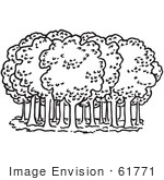 #61771 Clipart Of Trees In A Forest In Black And White - Royalty Free Vector Illustration