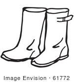 #61772 Clipart Of A Pair Of Rain Boots In Black And White - Royalty Free Vector Illustration