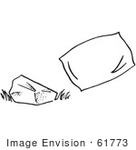 #61773 Clipart Of A Rock And Pillow In Black And White - Royalty Free Vector Illustration