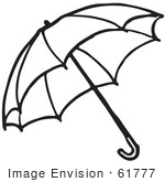 #61777 Clipart Of An Umbrella In Black And White 2 - Royalty Free Vector Illustration