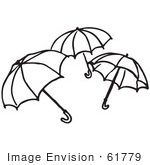 #61779 Clipart Of Umbrellas In Black And White - Royalty Free Vector Illustration