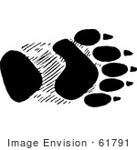 #61791 Clipart Of A Bear Front Foot Track In Black And White - Royalty Free Vector Illustration