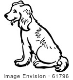 #61796 Clipart Of A Happy Sitting Dog In Black And White - Royalty Free Vector Illustration