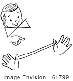 #61799 Clipart Of A Happy Retro Boy Watching A Loop The Loop Magic Trick In Black And White - Royalty Free Vector Illustration